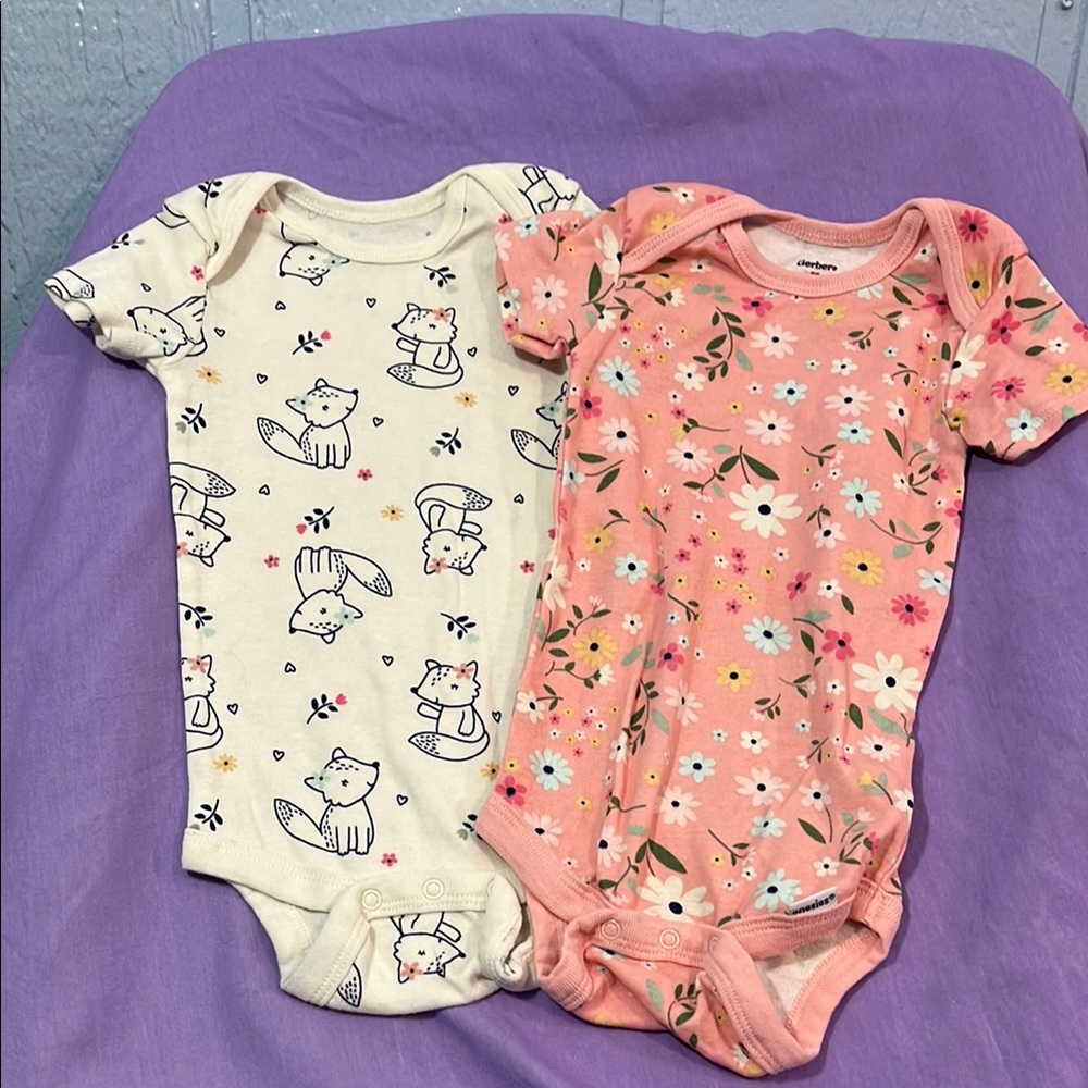 5 for $10 💜 Fox and Floral Print Baby Onesies Size 12 Months